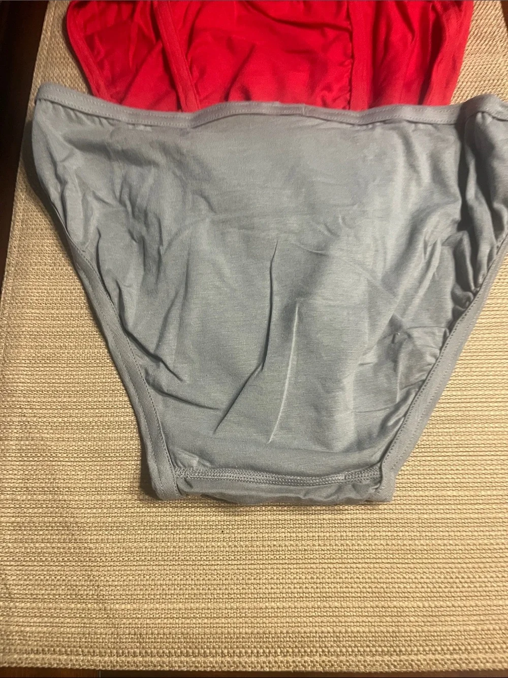 Lot 71..Hanes Men's string bikini Briefs in Red and Light Gray - 2-Pack medium